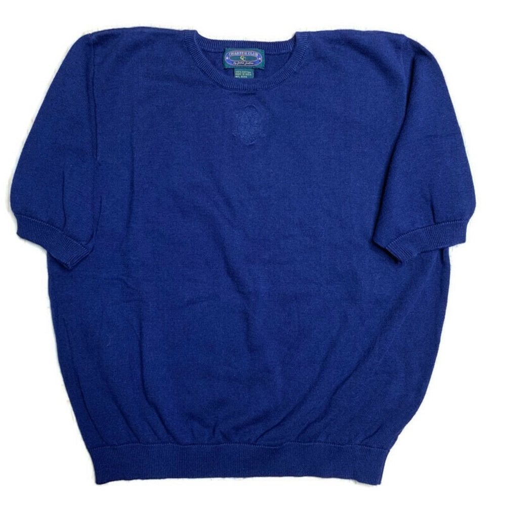 Charter Club Cotton Sweater Crest Logo Navy Blue Large